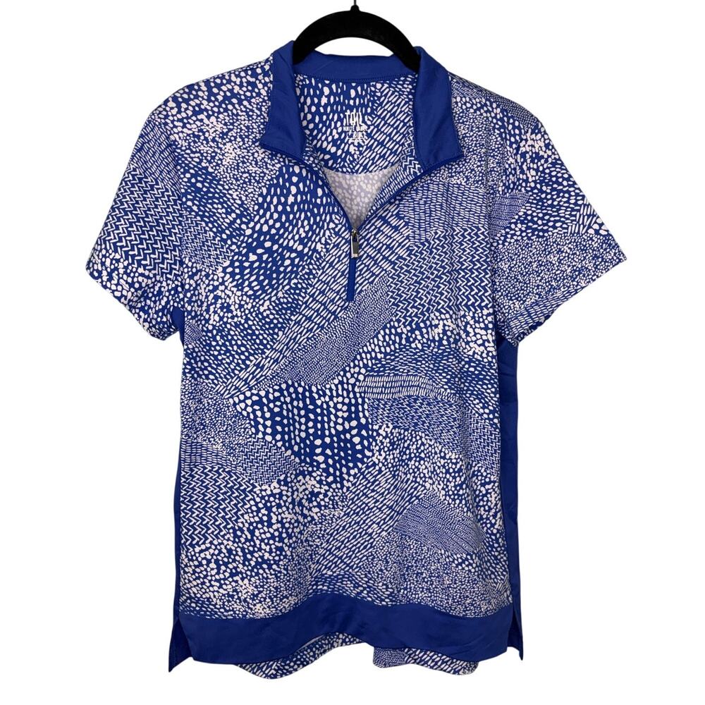 Tail Quarter Zip Polo Golf Shirt Women's Medium White Label Blue White Geometric